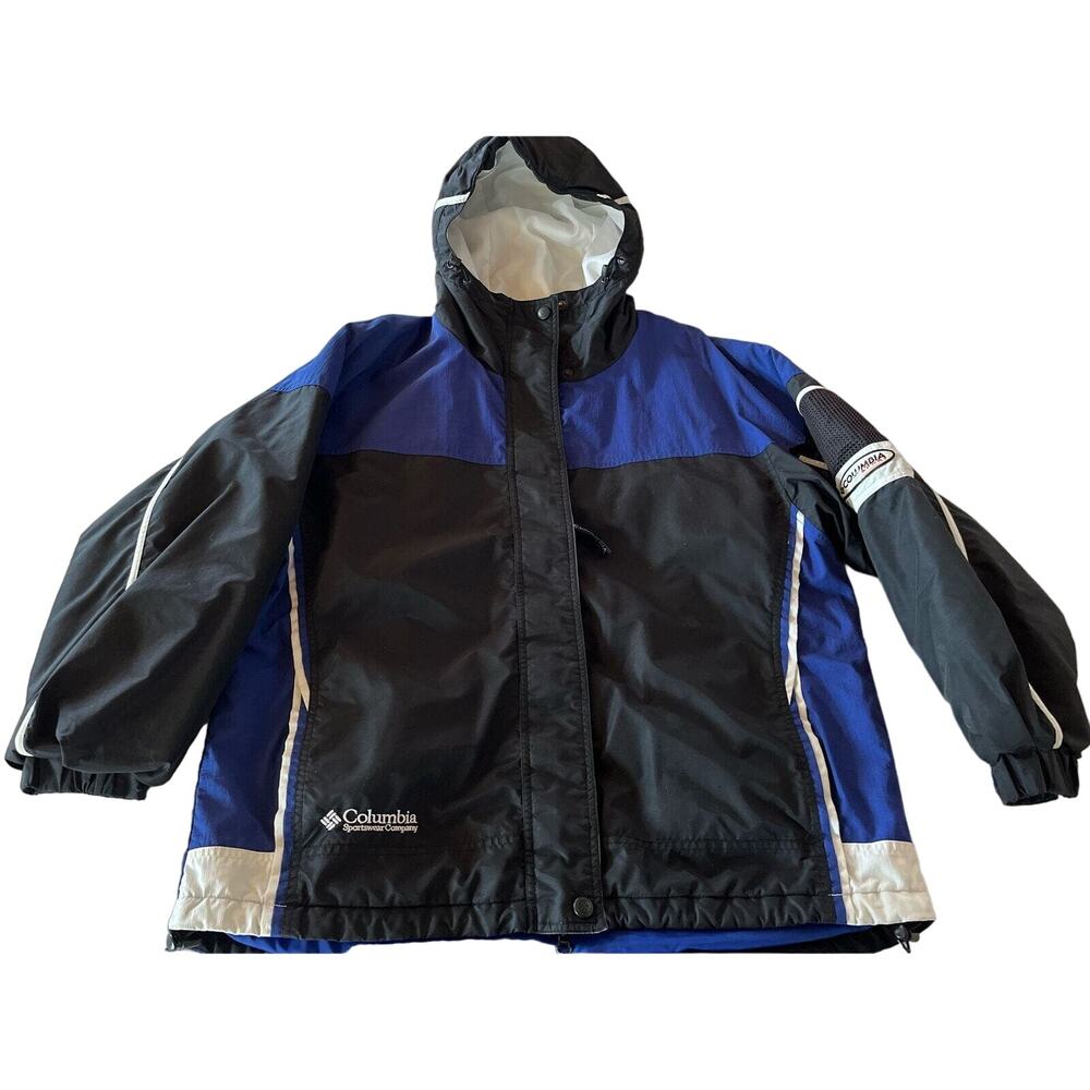Columbia Women’s L Blue Black Long Sleeve Zip Polyester Nylon Hooded Winter Coat